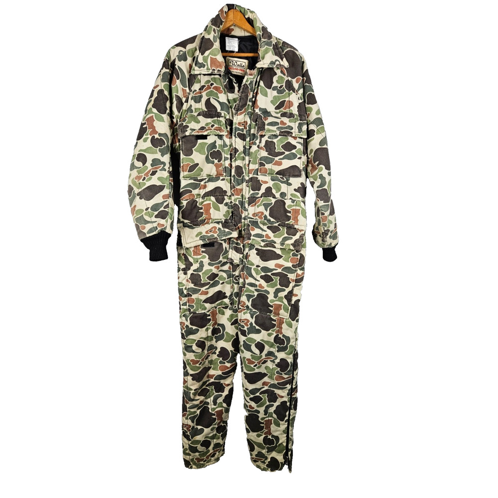 Vtg Walls Blizzard Pruf Coveralls Mens M Reg Green Brown Duck Camo USA Insulated